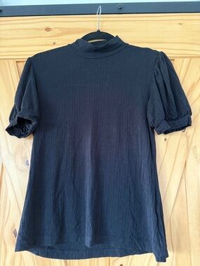 Philosophy Black Ribbed Puff Sleeve Mock Neck Top